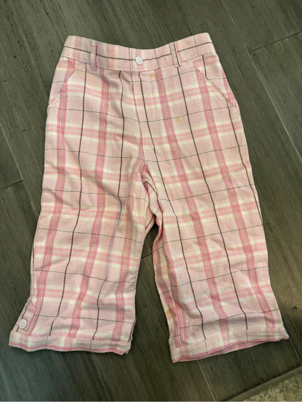 Carter's Girls 24M Pink Plaid Capris Pants, small stain shown in picture